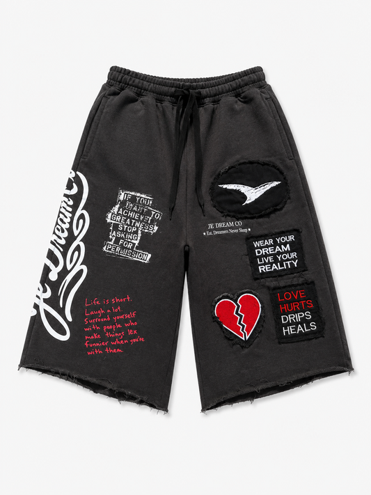Love💔Hurts Drips Heals Charcoal 3/4 long shorts ￼