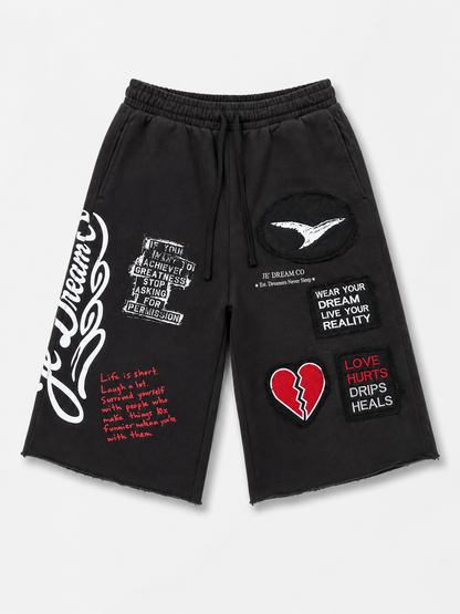 Love💔Hurts Drips Heals Black 3/4 long shorts